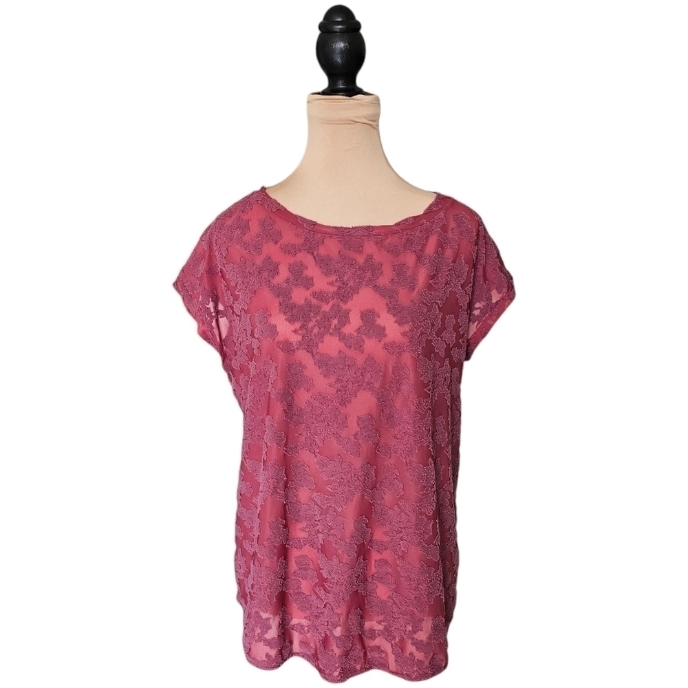Wilfred Pink Mauve Textured Back Split Short Sleeve Top Sz L